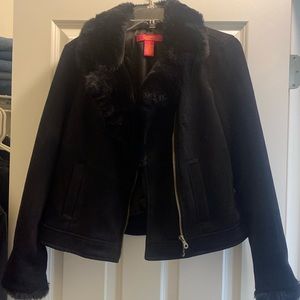 Fur collar suede Moto style jacket